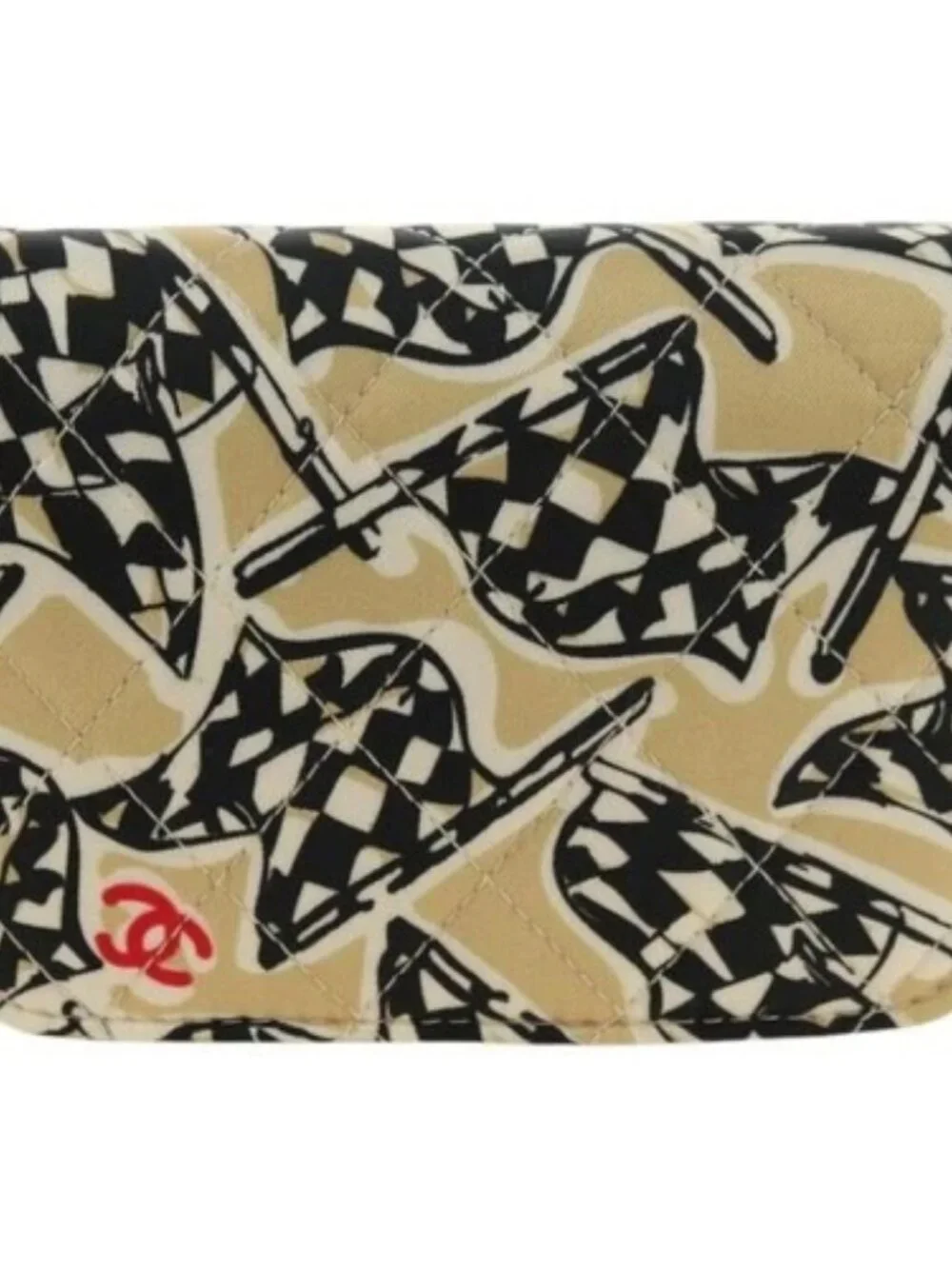CHANEL Matelasse Chain Shoulder Pouch Nylon Beige Gold CC Auth bs35360SAM